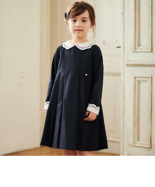 サイロコンパクトツイルレース襟袖ワンピース(110~130cm)