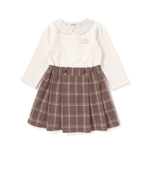 ティアラ刺しゅう付きチェックプリーツドッキングワンピース(90~130cm)