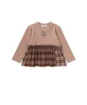 【お揃い】ハートいっぱい刺しゅうモチーフ切り替えチェックドッキングトレーナー(80~130cm)