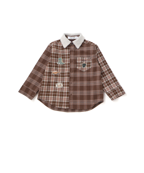 【お揃い】もこもこボア襟切り替えチェックシャツ(90~130cm)