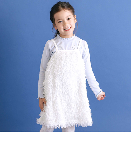 キラキラモチーフ長袖Tシャツ+ファーキャミワンピセット(90~130cm)