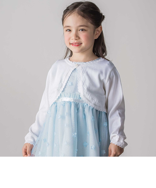 縁スカラップパール調ボタンニットカーディガン(110~130cm)