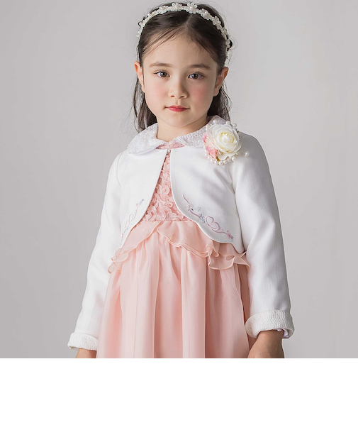 袖折り返しレース刺しゅう裾スカラップボレロ(110~130cm)