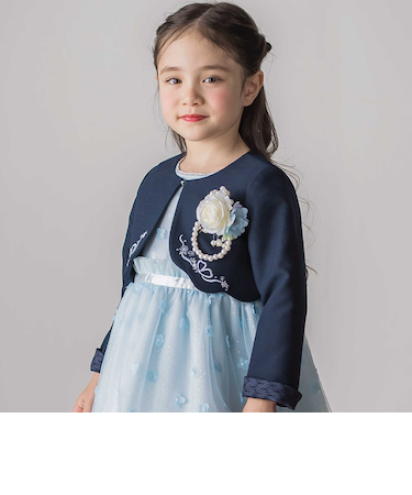 袖折り返しレース刺しゅう裾スカラップボレロ(110~130cm)