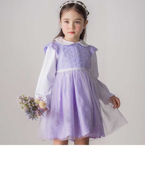 花レースフェミニンモチーフ刺しゅう裾スカラップジャンパースカート