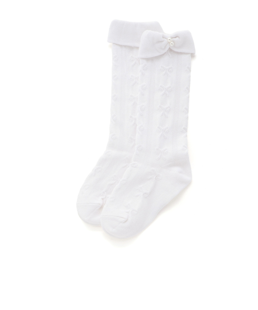 パールビーズ付き折り返しリボンハイソックス(13~21cm)
