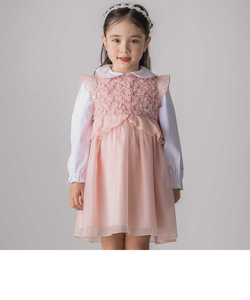 ふわふわオーガンジーフリルリボンペプラムドレス風ジャンパースカート(90~130cm)