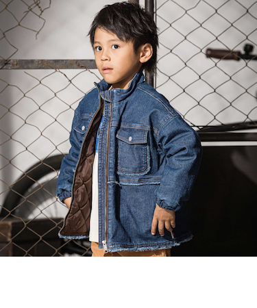 フリンジストレッチデニム中綿キルトジャケット(110~160cm)