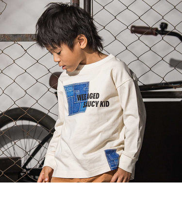 デニム風プリントバスク天竺BIGTシャツ(110~160cm)