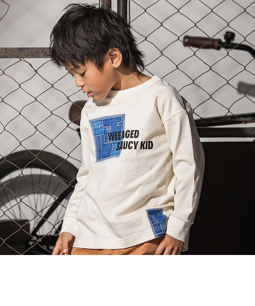 デニム風プリントバスク天竺BIGTシャツ(110~160cm)