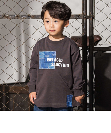 デニム風プリントバスク天竺BIGTシャツ(110~160cm)