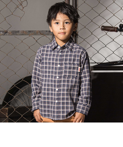 リバーシブルガーゼチェックシャツ(110~160cm)