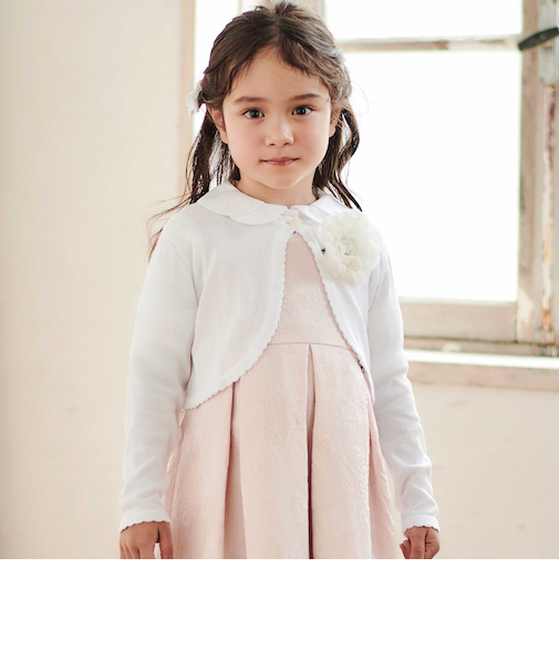 【日本製】ロゴチャーム付きニット長袖カーディガン(110~130cm)