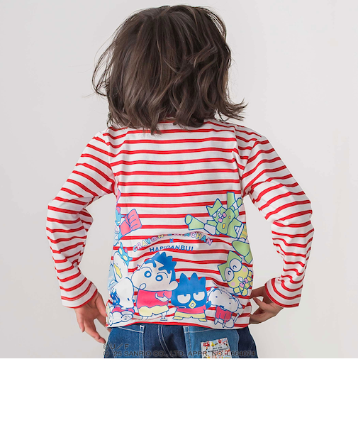 【原作クレヨンしんちゃん×はぴだんぶい×SLAPSLIP】デニムポケット付きバックプリントTシャツ(80~120cm)