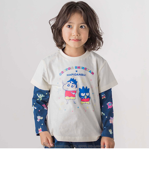 【原作クレヨンしんちゃん×はぴだんぶい×SLAPSLIP】フロントプリント半袖Tシャツ+総柄長袖Tシャツ2点セット(80~120cm)