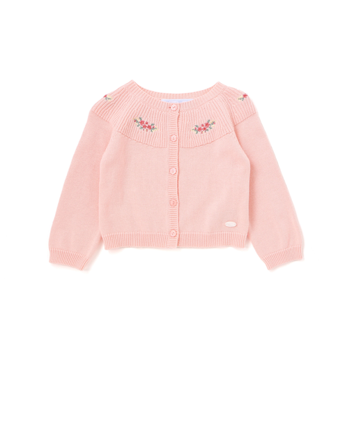 アクリルコットン刺しゅう編地切り替えカーディガンベビー(70~90cm)