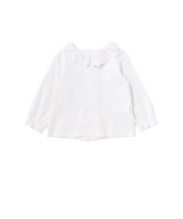 スーピマコットンバイオシルスムース後ろ開きレース襟ブラウスベビー(70~90cm)