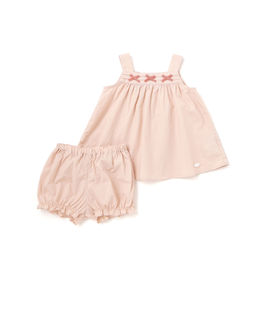 タイプライターピンタックリボンワンピース＋ブルマセット ベビー(70~90cm)