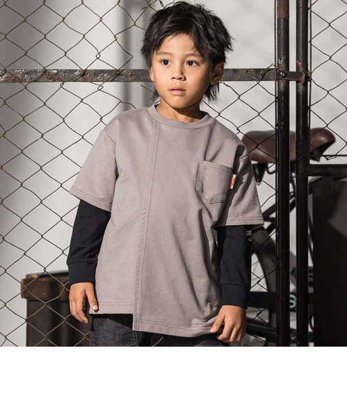 アシンメトリー重ね着風BIGミニ裏毛＆ロングTシャツセット(110~160cm)