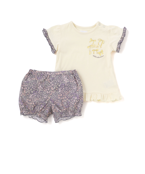 天竺半袖Tシャツ＆花柄プリントブルマセット(70~90cm)