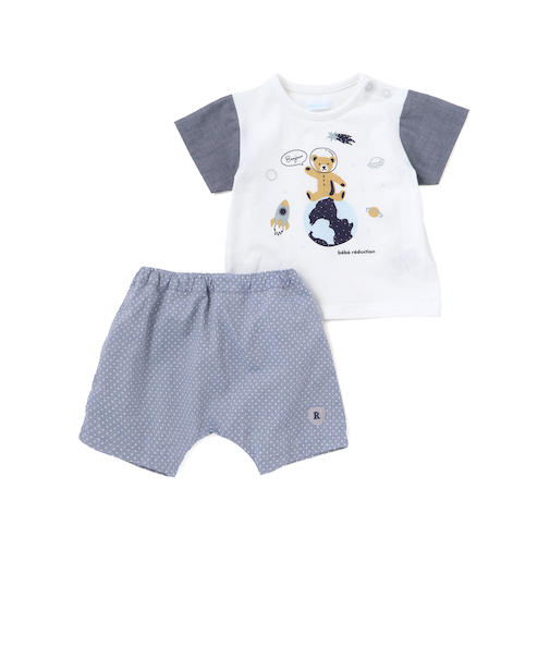 天竺半袖Tシャツ&ダンガリーパンツセット(70~90cm)