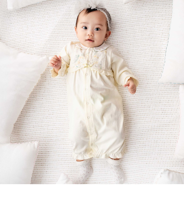 【お揃い】オーガンジー花柄プリント長袖2WAYオール(50~75cm)