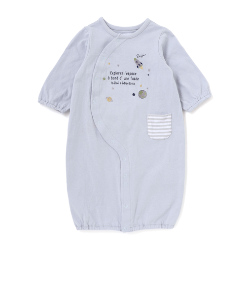 【お揃い】天竺宇宙モチーフ刺しゅう長袖2WAYオール(50~75cm)