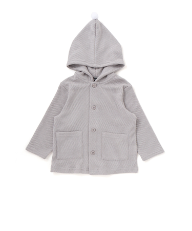 メランジワッフルポンポンフード付き長袖カーディガン(80~100cm)