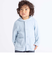 メランジワッフルポンポンフード付き長袖カーディガン(80~100cm)