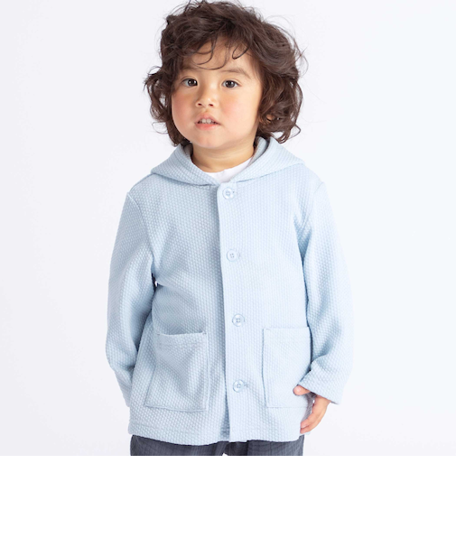 メランジワッフルポンポンフード付き長袖カーディガン(80~100cm)