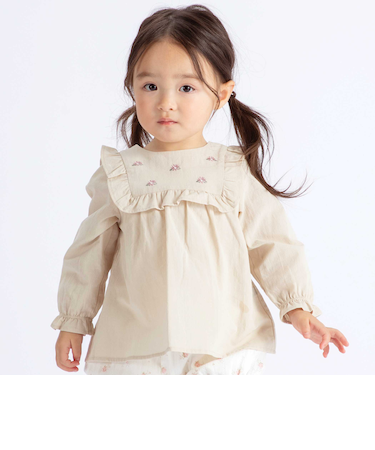 スクエアフリルお花刺しゅう長袖フレアブラウス(80~100cm)