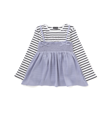 ラメジョーゼットシャーリングキャミ+リブボーダー長袖Tシャツセット(90~160cm)