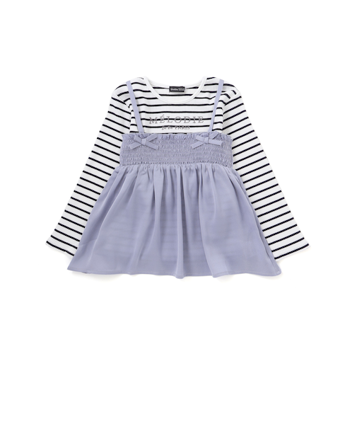 ラメジョーゼットシャーリングキャミ+リブボーダー長袖Tシャツセット(90~160cm)