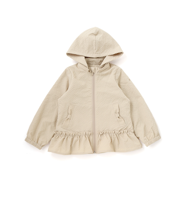 【撥水加工】サッカーチェックフード付きペプラムブルゾン(90~150cm)