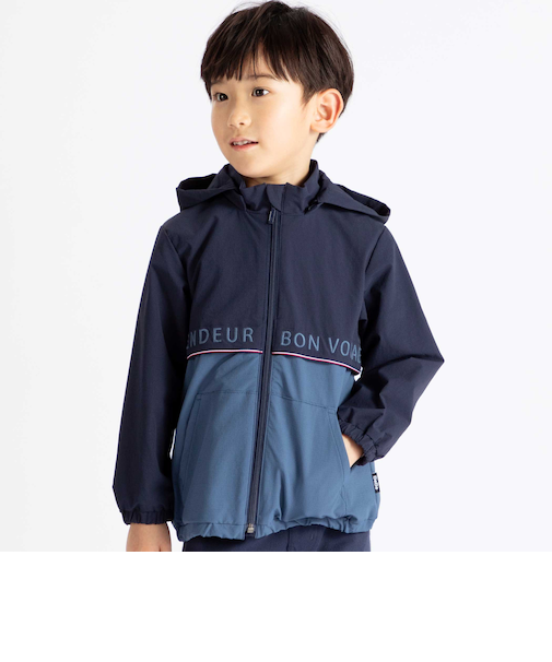 【撥水加工】リップストップフード付きバイカラーロゴブルゾン(90~150cm)