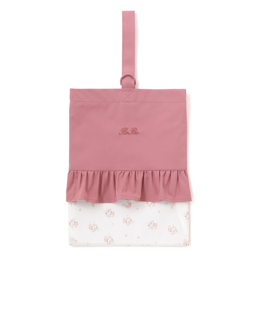 花柄切り替えフリルシューズバッグ