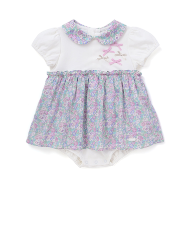 【お揃い】リバティ(leontyne dream)プリントタナローンスカート付きリボンカバーオールベビー(70-90cm)