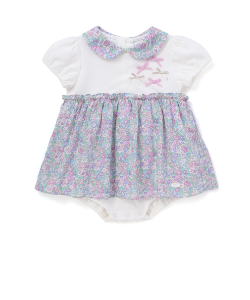 【お揃い】リバティ(leontyne dream)プリントタナローンスカート付きリボンカバーオールベビー(70-90cm)