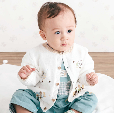 恐竜アニマルのりもの刺しゅう配色ニットカーディガンベビー(70~80cm)