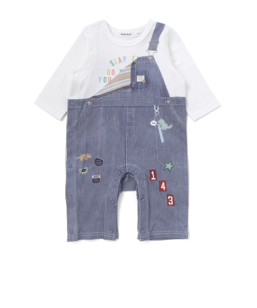 アニマルクマさんストライプサロペット重ね着風プリントロンパースベビー(60~80cm)