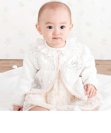 レース編みモチーフ刺しゅうニットカーディガンベビー(70~80cm)