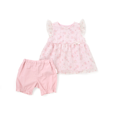 花柄シフォンレースワンピース+フリルブルマセットアップベビー(70~80cm)