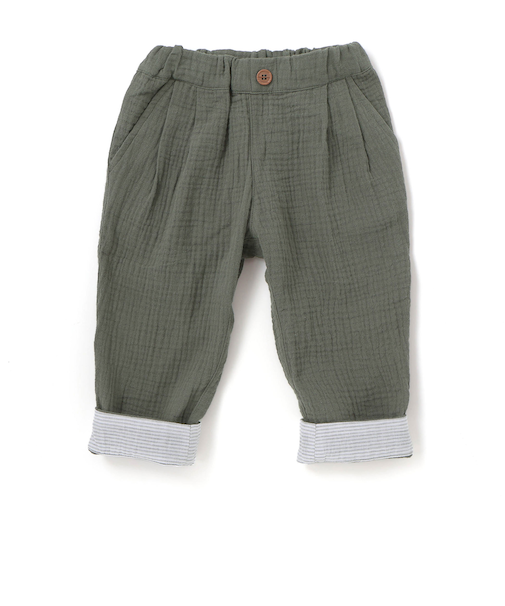 コットンガーゼ裾ボーダーロングパンツ(80~100cm)