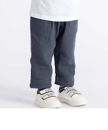 コットンガーゼ裾ボーダーロングパンツ(80~100cm)