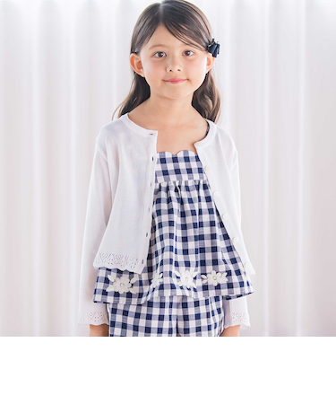 【日本製】【お揃い】ドラロン綿飾り編み長袖カーディガン(100~140cm)