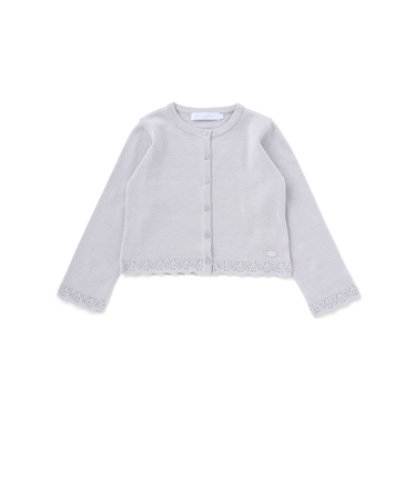 【日本製】【お揃い】ドラロン綿飾り編み長袖カーディガン(100~140cm)