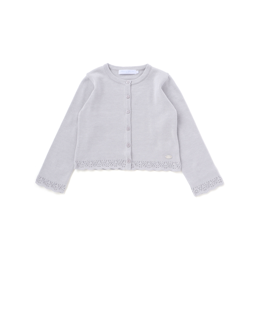 【日本製】【お揃い】ドラロン綿飾り編み長袖カーディガン(100~140cm)