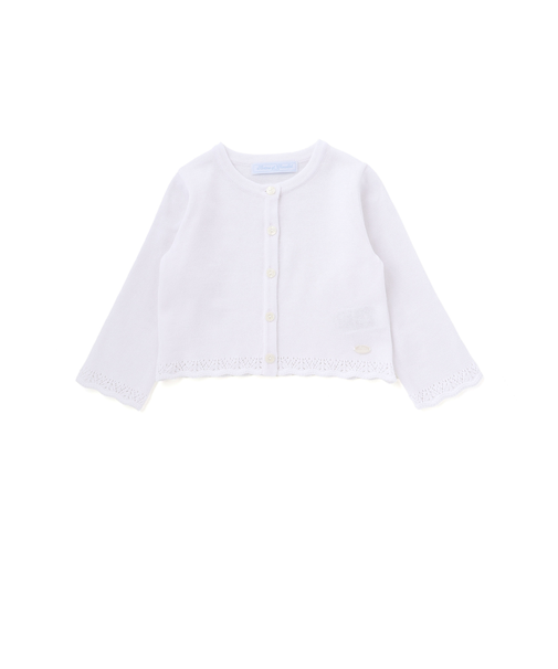 【日本製】【お揃い】ドラロン綿飾り編み長袖カーディガン(70-90cm)