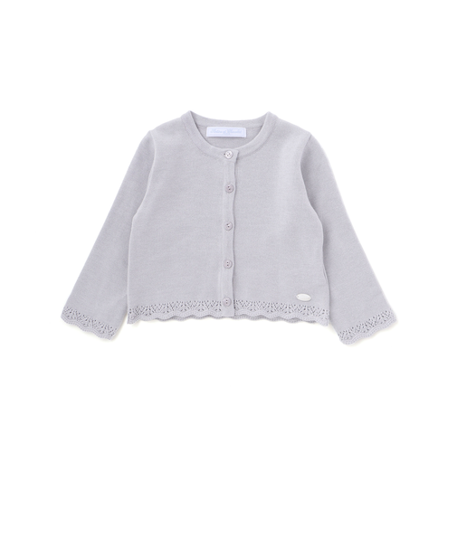 【日本製】【お揃い】ドラロン綿飾り編み長袖カーディガン(70-90cm)