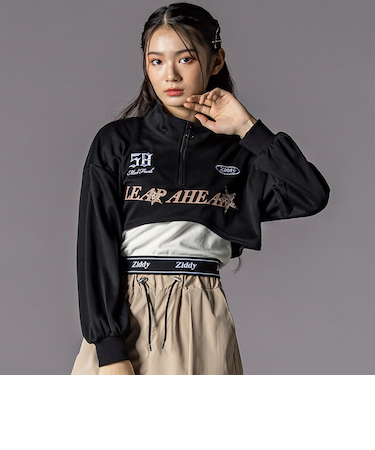 ハーフジップドロップショルダートップス＆短丈半袖Tシャツセット(130~160cm)